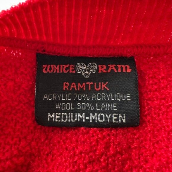 Vintage White Ram Red V-neck Wool Blend Sweater - Picture 4 of 4